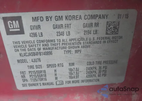 2015 Buick Encore from USA, damaged, VIN KL4CJASB4FB140896